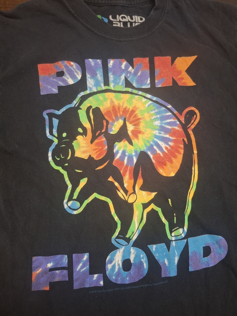 Liquid Blue Black Tie-Dye Pig 'PINK FLOYD' Short Sleeve Tee